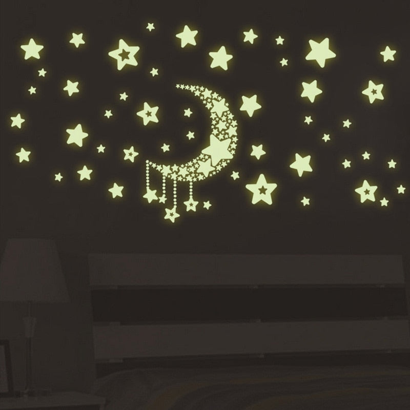 Star moon Luminous Sticker kids rooms Living room bedroom Glow in the dark decoration home decals fluorescent Wall Stickers