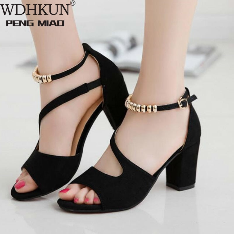 2020 fashion sexy fish mouth hollow Roman sandals thick with beaded high heels female summer Sexy female sandals