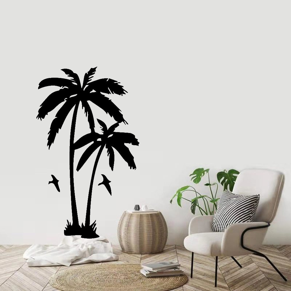 Hot Sale Coconut Tree Plant Wall Sticker For Living Room Removable Vinyl Palm Trees Wall Decals For Nursery Room Decoration