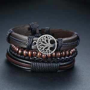 Set Braided Wrap Leather Bracelets