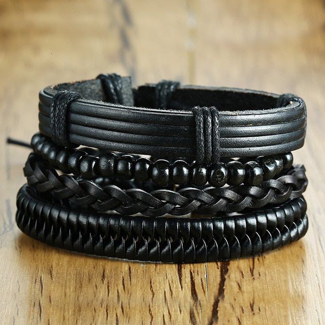 Set Braided Wrap Leather Bracelets