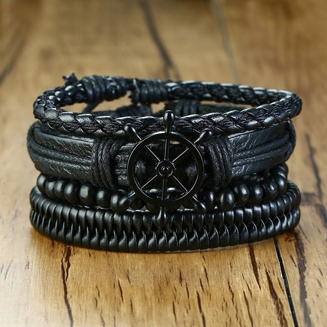 Set Braided Wrap Leather Bracelets