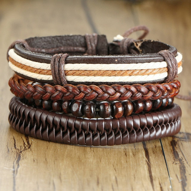 Set Braided Wrap Leather Bracelets