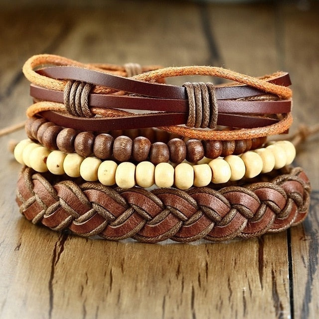 Set Braided Wrap Leather Bracelets