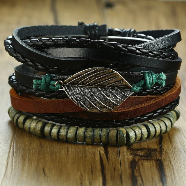 Set Braided Wrap Leather Bracelets