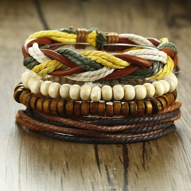 Set Braided Wrap Leather Bracelets