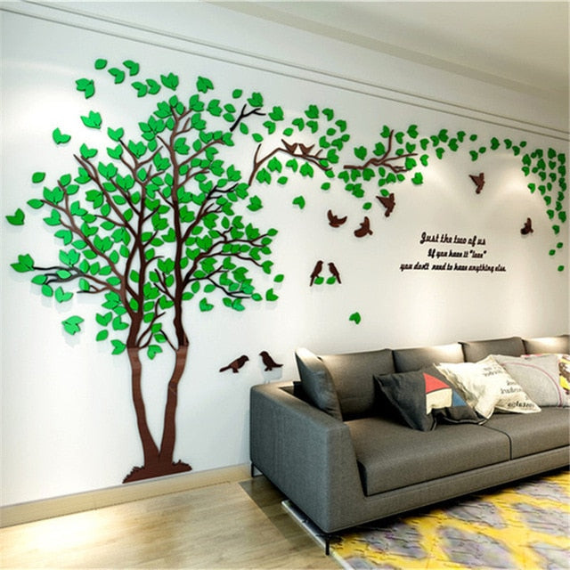 Large Size Tree Acrylic Decorative 3D Wall Sticker DIY Art TV Background Wall Poster Home Decor Bedroom Living Room Wallstickers