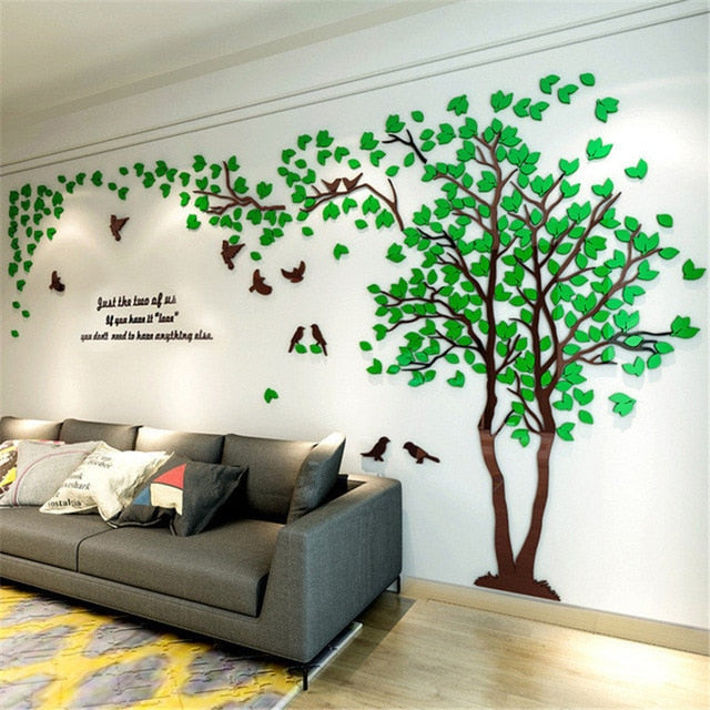 Large Size Tree Acrylic Decorative 3D Wall Sticker DIY Art TV Background Wall Poster Home Decor Bedroom Living Room Wallstickers