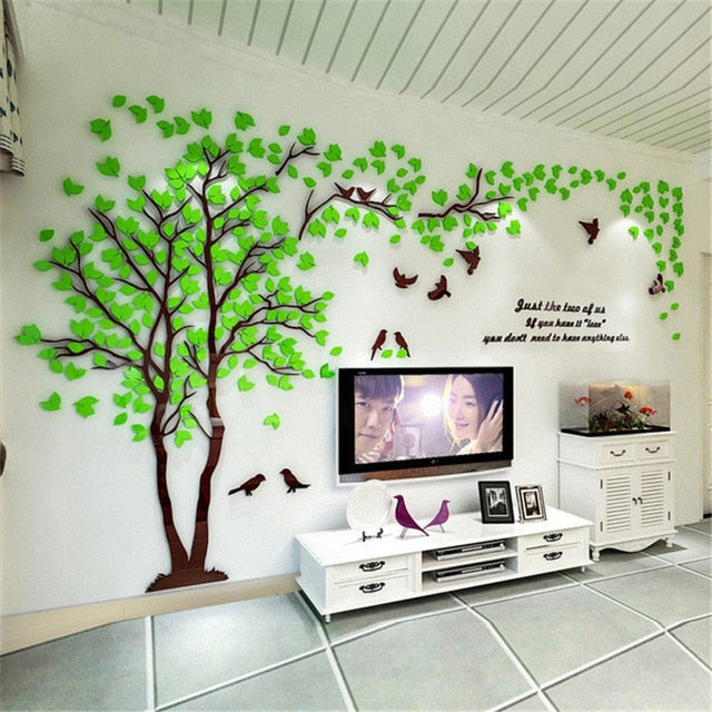 Large Size Tree Acrylic Decorative 3D Wall Sticker DIY Art TV Background Wall Poster Home Decor Bedroom Living Room Wallstickers