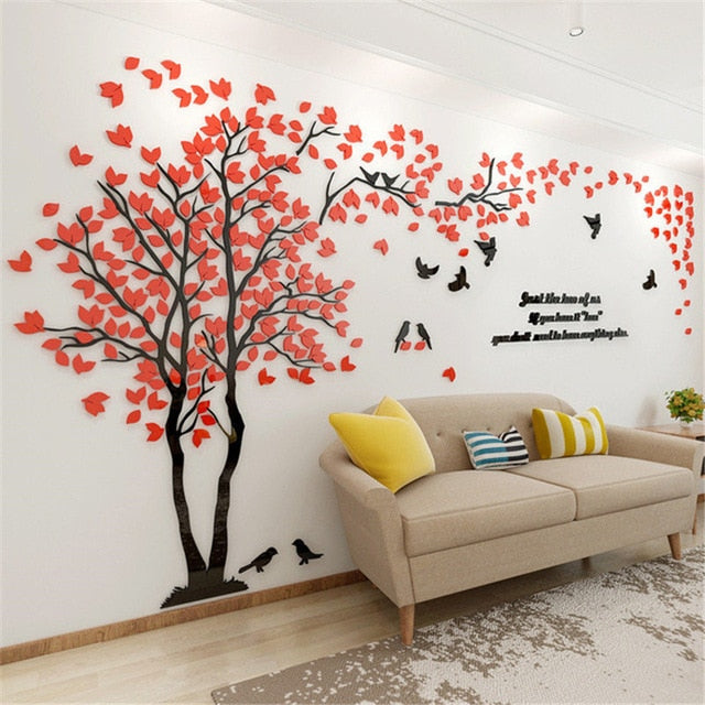 Large Size Tree Acrylic Decorative 3D Wall Sticker DIY Art TV Background Wall Poster Home Decor Bedroom Living Room Wallstickers