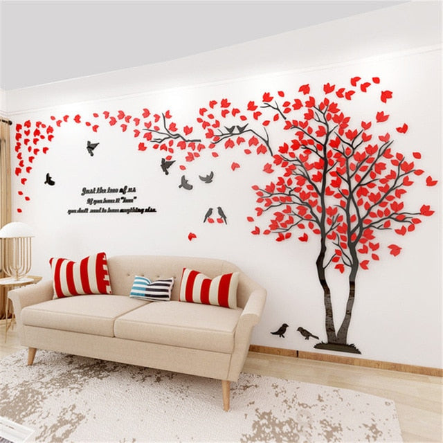 Large Size Tree Acrylic Decorative 3D Wall Sticker DIY Art TV Background Wall Poster Home Decor Bedroom Living Room Wallstickers