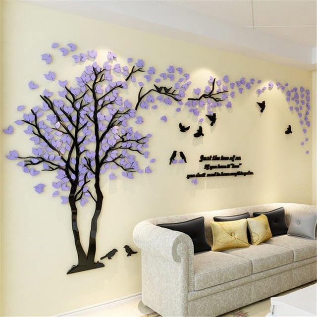 Large Size Tree Acrylic Decorative 3D Wall Sticker DIY Art TV Background Wall Poster Home Decor Bedroom Living Room Wallstickers