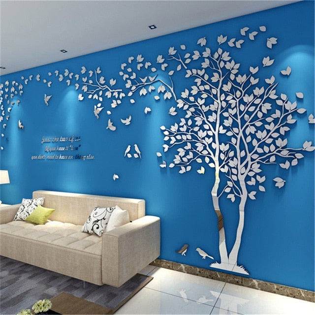 Large Size Tree Acrylic Decorative 3D Wall Sticker DIY Art TV Background Wall Poster Home Decor Bedroom Living Room Wallstickers