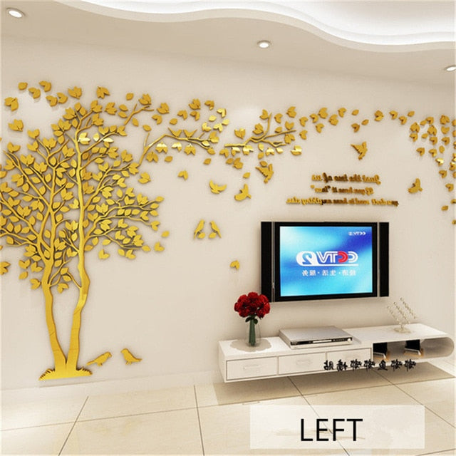 Large Size Tree Acrylic Decorative 3D Wall Sticker DIY Art TV Background Wall Poster Home Decor Bedroom Living Room Wallstickers
