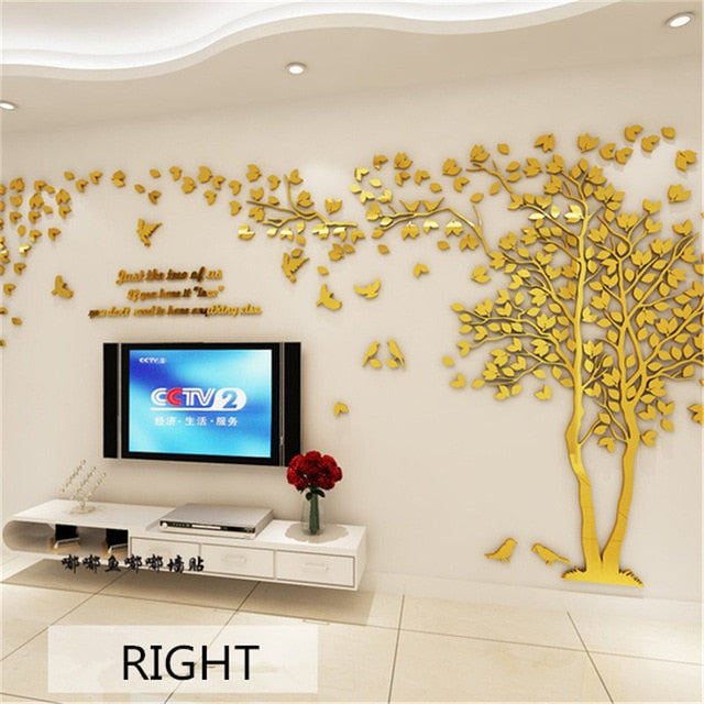 Large Size Tree Acrylic Decorative 3D Wall Sticker DIY Art TV Background Wall Poster Home Decor Bedroom Living Room Wallstickers