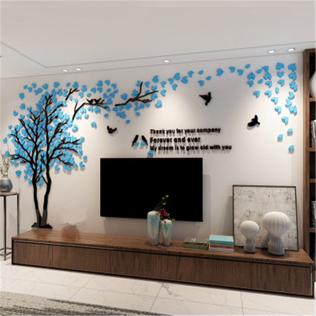 Large Size Tree Acrylic Decorative 3D Wall Sticker DIY Art TV Background Wall Poster Home Decor Bedroom Living Room Wallstickers