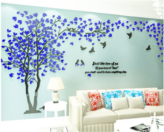 Large Size Tree Acrylic Decorative 3D Wall Sticker DIY Art TV Background Wall Poster Home Decor Bedroom Living Room Wallstickers