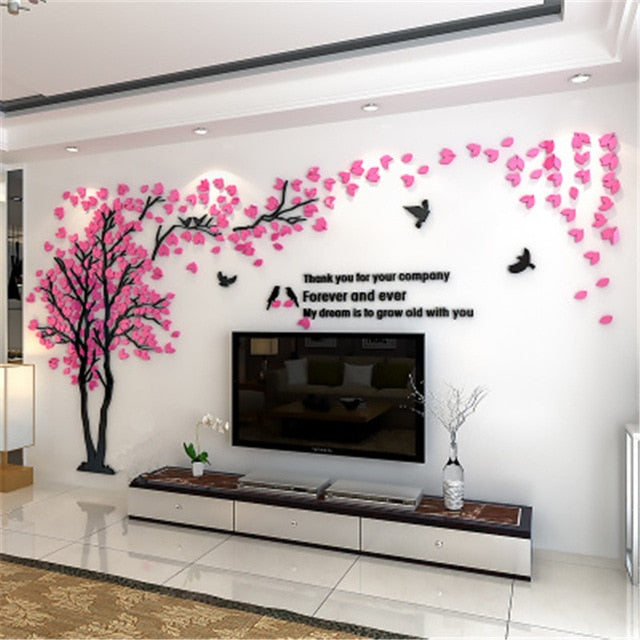 Large Size Tree Acrylic Decorative 3D Wall Sticker DIY Art TV Background Wall Poster Home Decor Bedroom Living Room Wallstickers