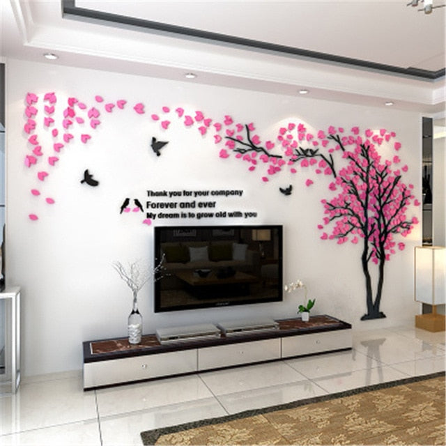 Large Size Tree Acrylic Decorative 3D Wall Sticker DIY Art TV Background Wall Poster Home Decor Bedroom Living Room Wallstickers