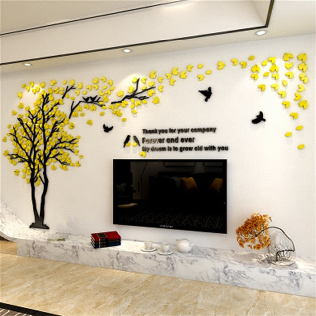 Large Size Tree Acrylic Decorative 3D Wall Sticker DIY Art TV Background Wall Poster Home Decor Bedroom Living Room Wallstickers