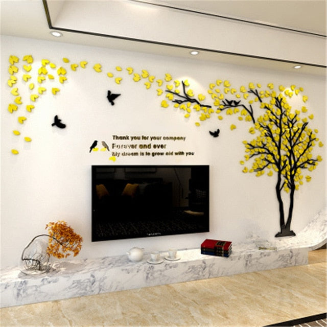 Large Size Tree Acrylic Decorative 3D Wall Sticker DIY Art TV Background Wall Poster Home Decor Bedroom Living Room Wallstickers