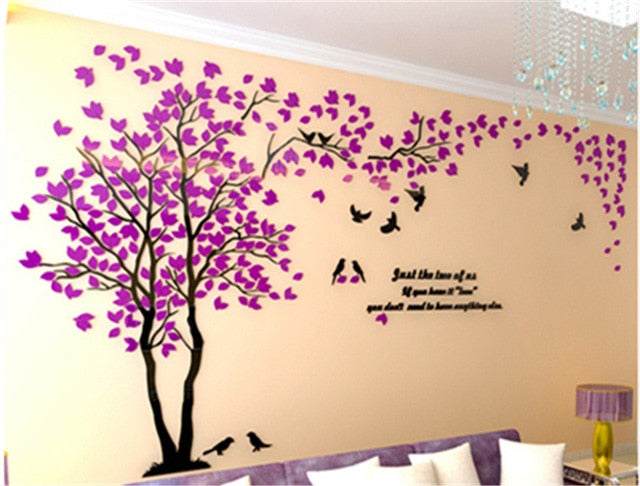 Large Size Tree Acrylic Decorative 3D Wall Sticker DIY Art TV Background Wall Poster Home Decor Bedroom Living Room Wallstickers