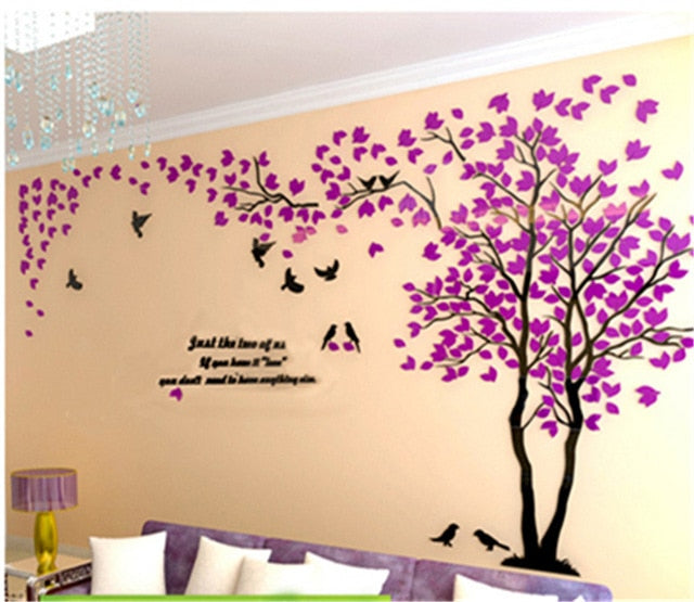 Large Size Tree Acrylic Decorative 3D Wall Sticker DIY Art TV Background Wall Poster Home Decor Bedroom Living Room Wallstickers