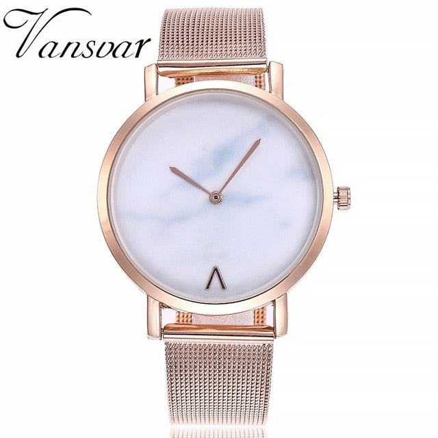 Vansvar Brand Creative Mesh Band Marble Quartz Watch Casual Women Stainless Steel Wristwatches Relogio Feminino Drop Shipping