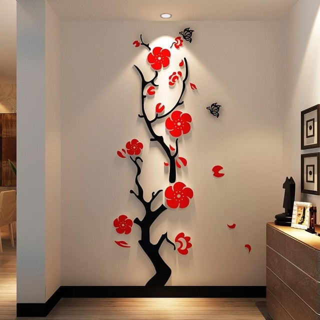 Christmas Wall Stickers 6 Pieces 3D Acrylic Mirror Wall Decor Stickers  Removable Flowers DIY Sticky Mural Decals For Home Living Room Bedroom 