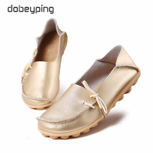 New Moccasins Women Flats 2019 Autumn Woman Loafers Genuine Leather Female Shoes Slip On Ballet Bowtie Women's Shoe Size 35-44