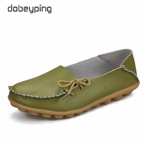 New Moccasins Women Flats 2019 Autumn Woman Loafers Genuine Leather Female Shoes Slip On Ballet Bowtie Women's Shoe Size 35-44