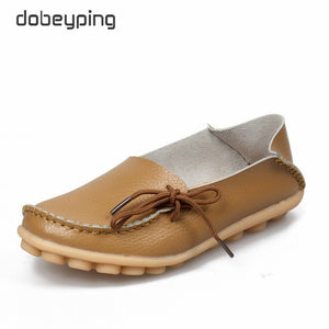 New Moccasins Women Flats 2019 Autumn Woman Loafers Genuine Leather Female Shoes Slip On Ballet Bowtie Women's Shoe Size 35-44