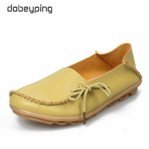 New Moccasins Women Flats 2019 Autumn Woman Loafers Genuine Leather Female Shoes Slip On Ballet Bowtie Women's Shoe Size 35-44