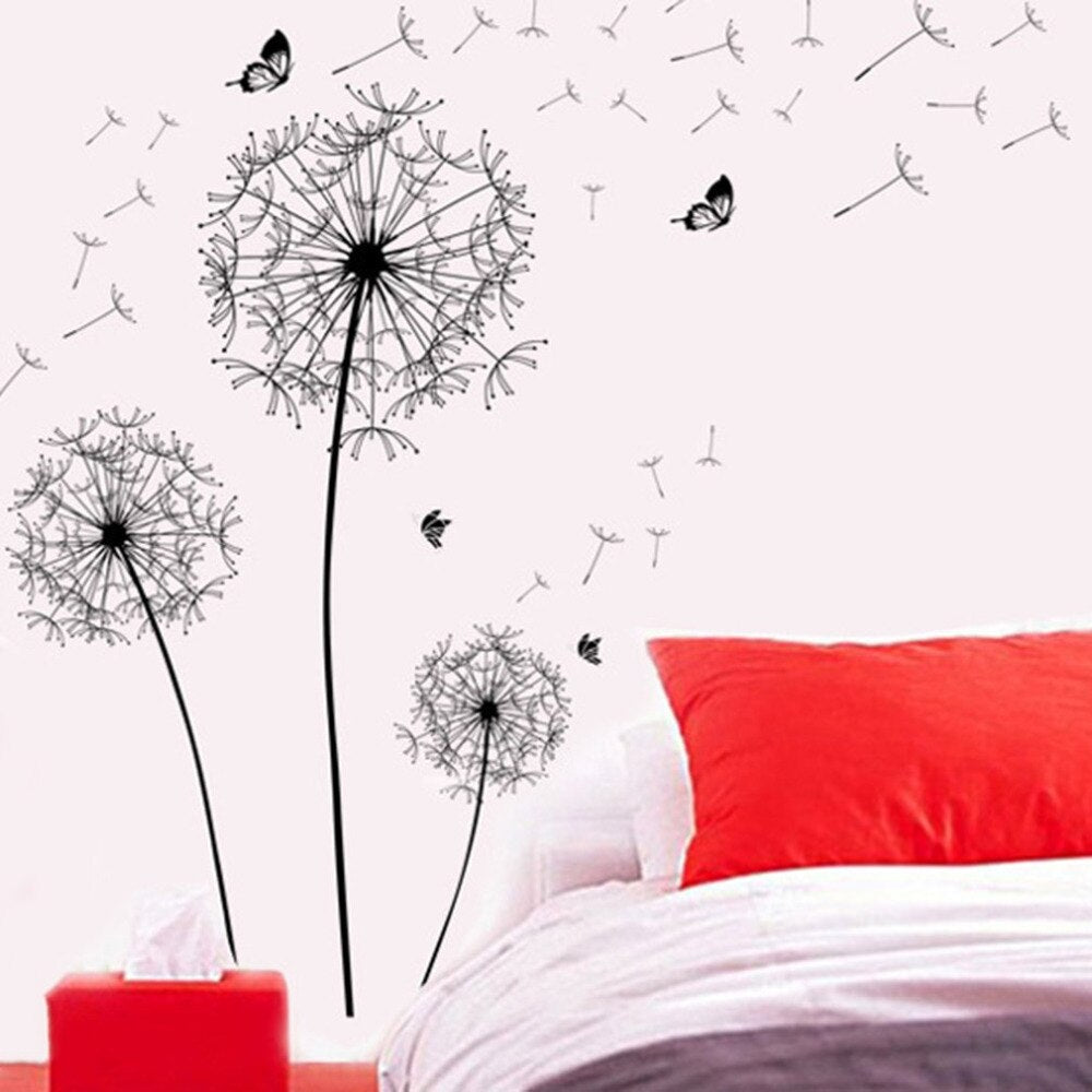 Dandelion Flower Butterfly Home Decal Wall Stickers Vinyl Living Room Sofa Background Decor DIY Home Decor Decal Mural