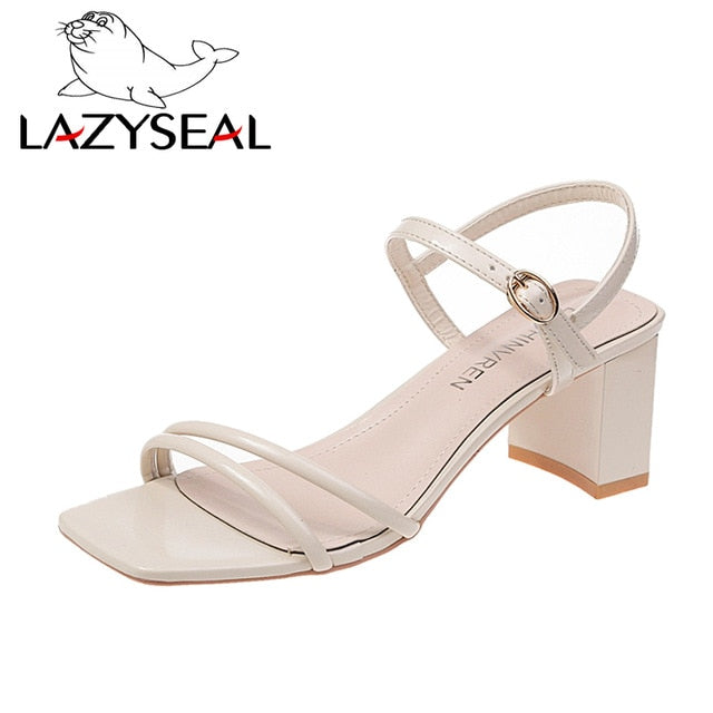 LazySeal Square Heel Slip On Shoes For Women Slippers High Heel Pumps New Summer Beach Ladies Slides Bohemian Female Dress Shoes