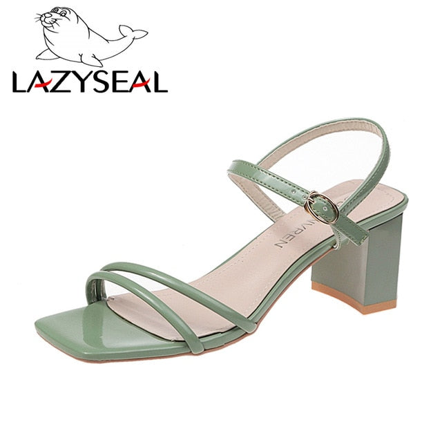 LazySeal Square Heel Slip On Shoes For Women Slippers High Heel Pumps New Summer Beach Ladies Slides Bohemian Female Dress Shoes