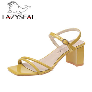 LazySeal Square Heel Slip On Shoes For Women Slippers High Heel Pumps New Summer Beach Ladies Slides Bohemian Female Dress Shoes