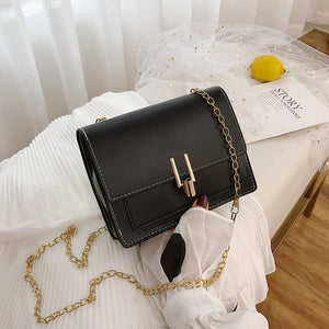 Cool Girls Chain Small Square Shoulder Bag Black Pu Leather Women