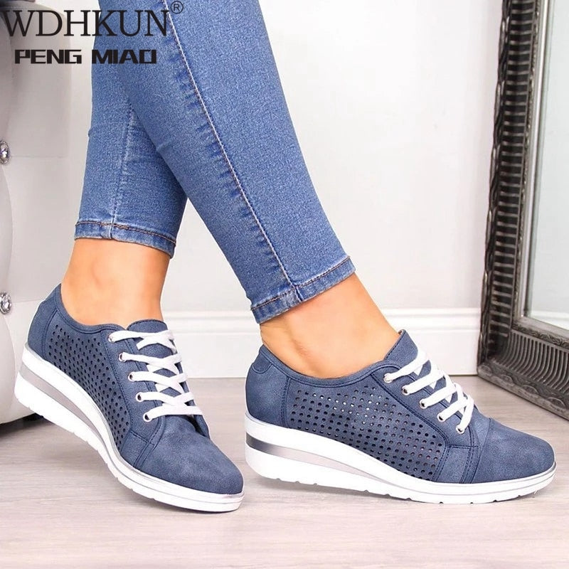 WDHKUN Autumn Women Flats Shoes Female Hollow Breathable Mesh Casual Shoes For Ladies Slip On Flats Loafers Lace Up Shoes Beach