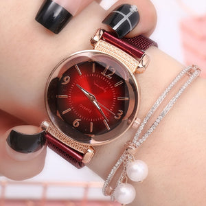 Women Watch Gradient Dial Milan Strap Luxury Fashion Ladies Watch Women Dress Watches Party Decoration Gifts