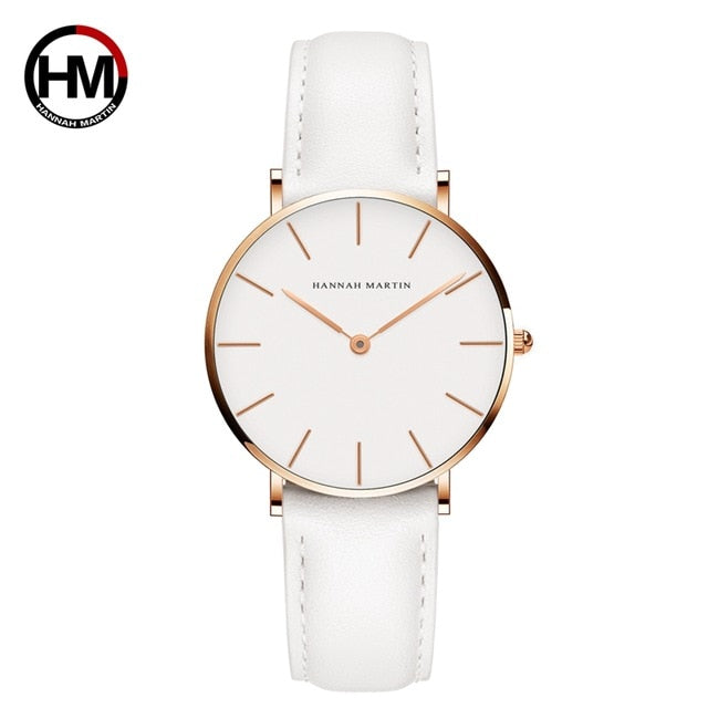 Dropshipping Japan Quartz Simple Women Fashion Watch White Leather Strap Ladies Wrist Watches Brand Waterproof Wristwatch 36mm