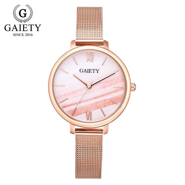 Gaiety Luxury 2 PCS Set Watch Women Rose Gold Water Drill Bracelet Watch Jewelry Ladies Female Hour Casual Quartz Wristwatches