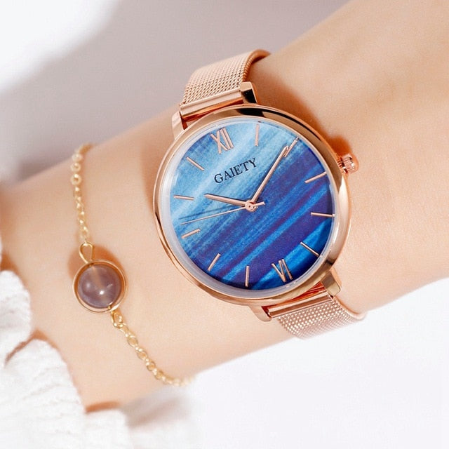 Gaiety Luxury 2 PCS Set Watch Women Rose Gold Water Drill Bracelet Watch Jewelry Ladies Female Hour Casual Quartz Wristwatches