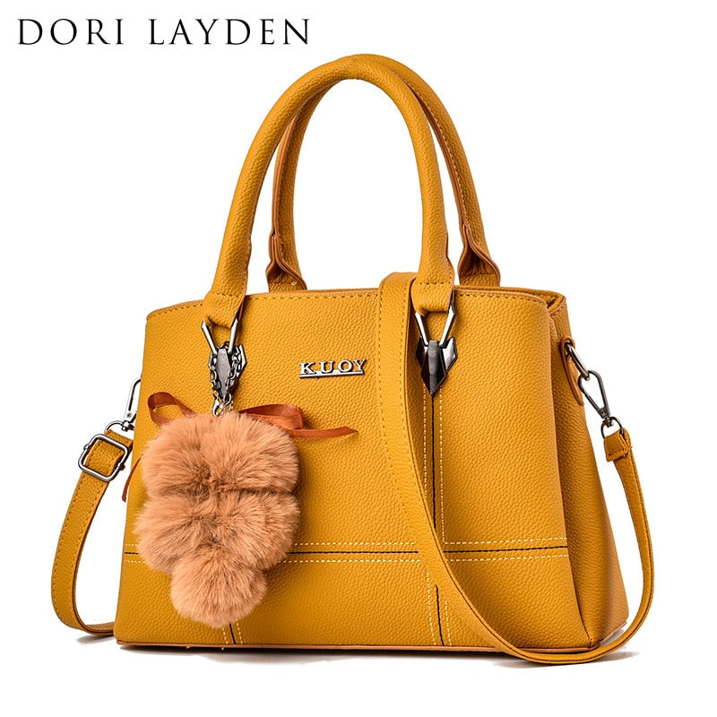 DORI LAYDEN 6 Colors Women Handbags Hairball Leather Luxury Lady Shoulder Bags Large Capacity Female bags