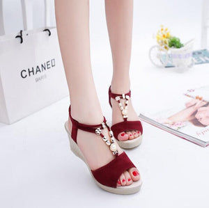 Summer Sweet and Comfortable Fish Mouth Open Toe Sandals Chic Fashion Beaded Rhinestone Decoration Daily Wedge Nice Women'Shoes