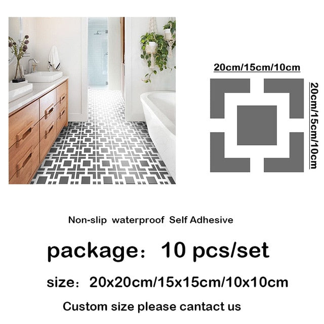 10pcs Waterproof Non Slip Floor Stickers Self Adhesive Marble Wallpapers Bathroom Wall Sticker Decals DIY Wall Ground Decor