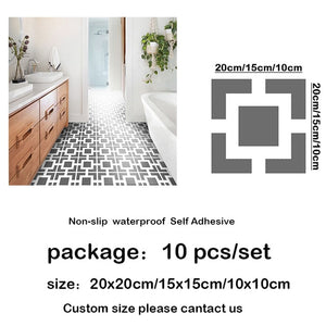 10pcs Waterproof Non Slip Floor Stickers Self Adhesive Marble Wallpapers Bathroom Wall Sticker Decals DIY Wall Ground Decor