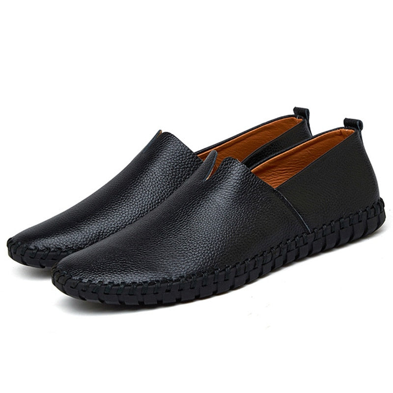 LAKESHI Big Size Men Genuine Leather Shoes Fashion Slip On Shoes For Men Italian Leather Men Loafers Luxury Brand Men Shoes